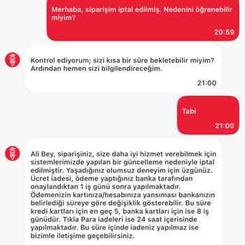 Sipariş İptal Edildi Açıklama Yapılmadı Canlı Destek Yardımcı Olmadı