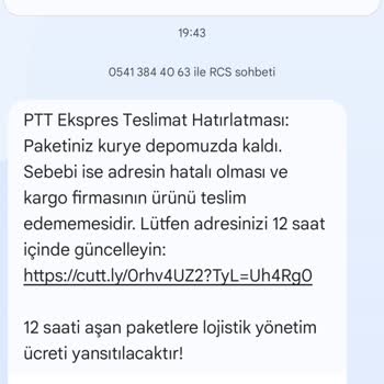 PTT Express'ten Gelen Yanıltıcı Mesajlar Hakkında Şikayet