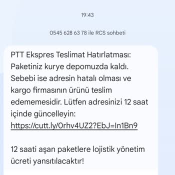 PTT Express'ten Gelen Yanıltıcı Mesajlar Hakkında Şikayet