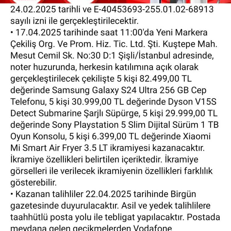 Vodafone 2025 Büyük Mart Çekiliş Sonuçlarına Ulaşamıyorum