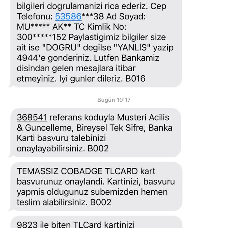 Yapı Kredi Bankası Yanlış Kişiye Gönderilen Banka Mesajları Nedeniyle Mağduriyet