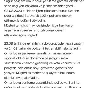 Uzun Süreli Sigorta Müşterisine Haksız Muafiyet Uygulaması Ve Mağduriyet