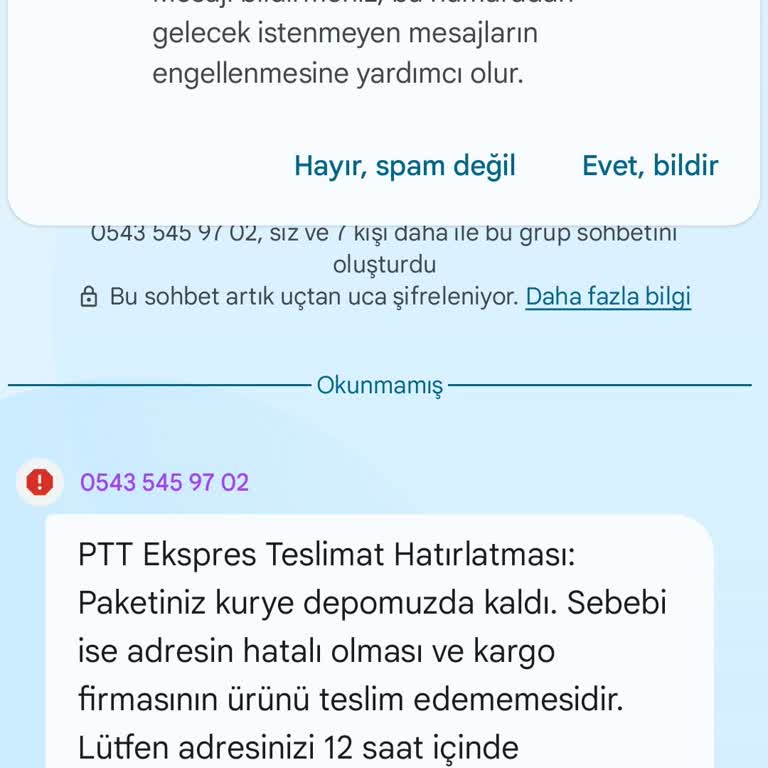 PTT Adına Gönderilen Şüpheli Mesaj Hakkında İşlem Talebi