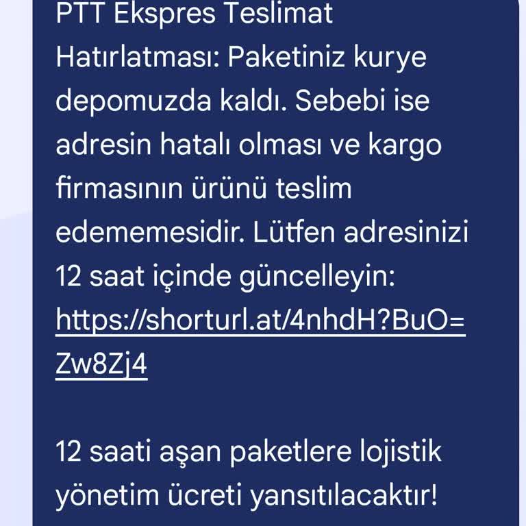 PTT Adres Hatası Nedeniyle Paket Teslim Edilemediği Mesajı