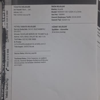 Arçelik 12325 A Klima Montajında Ciddi Servis Hataları Ve Ürün Eksiklikleri Nedeniyle Mağduriyet