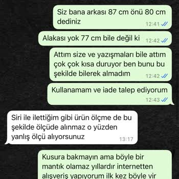 Siparişimde Yanlış Ölçü Bilgisi Verildi İade Kabul Edilmedi