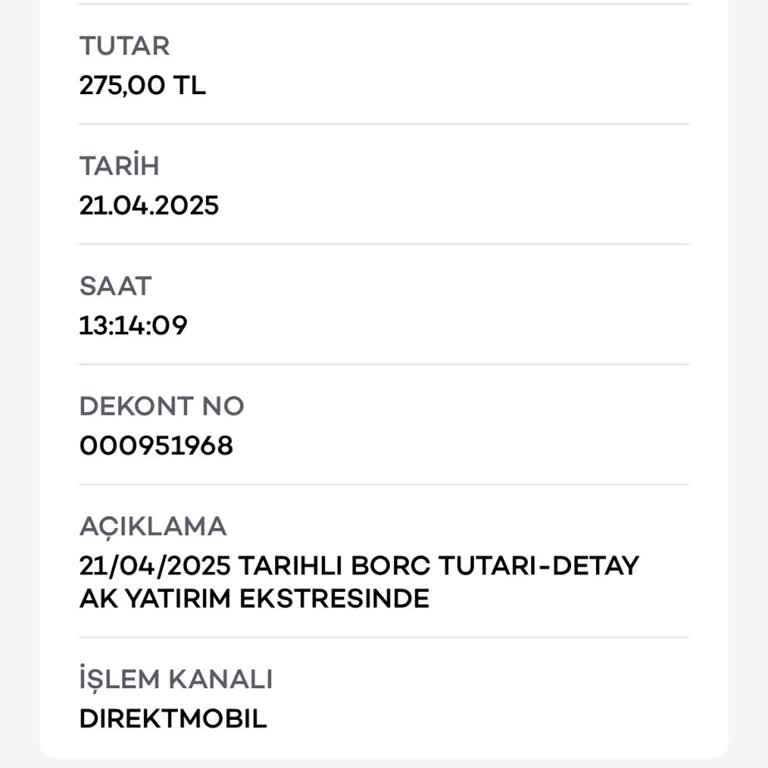 Haber Verilmeden Ak Yatırım Borç Alacak Adıyla 275 TL Kesinti Yapıldı