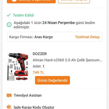 Trendyoldan Aldığım Matkap Hem Yanlış Özellikte Hem De Farklı Renkte Gönderildi