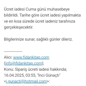 Fidankitap.com'dan Sipariş İptali Sonrası Ücret İadesi Yapılmadı