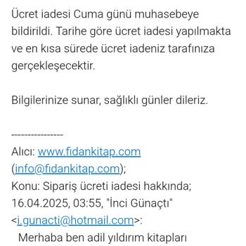 Fidankitap.com'dan Sipariş İptali Sonrası Ücret İadesi Yapılmadı