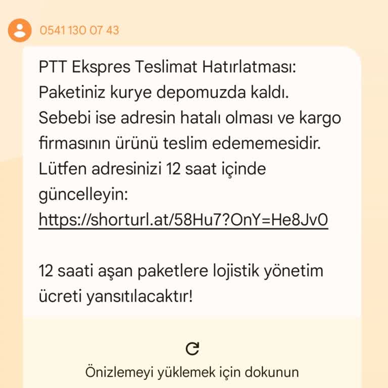 Bilgilerim Kullanılarak Sahte Teslimat Mesajı Gönderildi