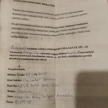 Gimsa Markette Çift Çekim Sonrası İlgisizlik Ve Para İadesi Sorunu