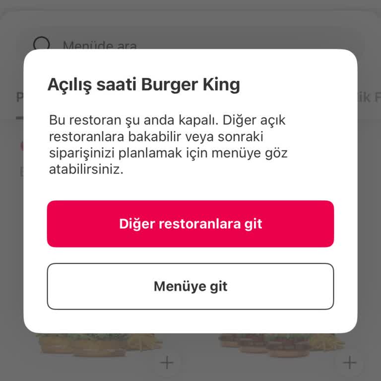 Burger King Siparişi Sürekli Kapalı Listeden Ürün Kaldırılmış İçecek Seçilemiyor