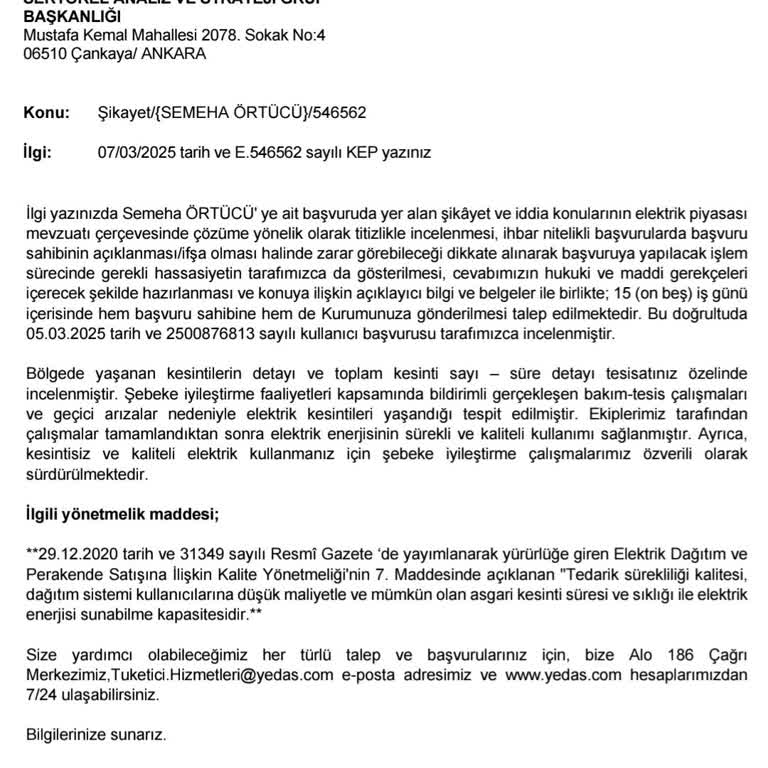 Elektrik Arızası İçin Yapılan Başvurulara Yanıtsız Kalınması