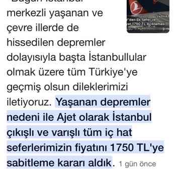 Deprem Sonrası Bilet Fiyatı Farkı Mağduriyeti