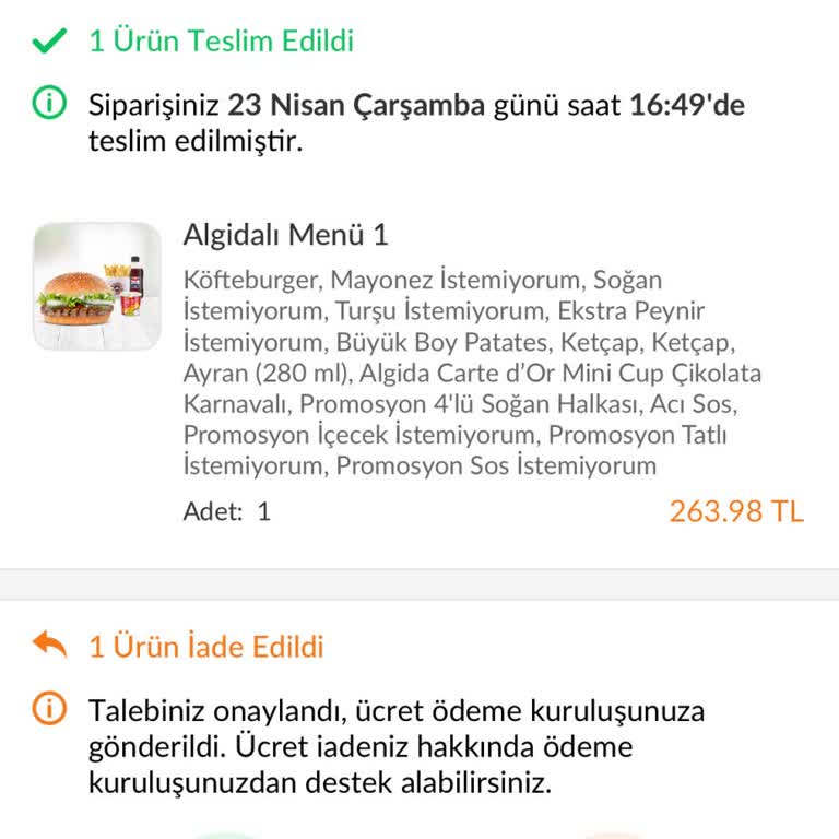 Trendyol Yemek Siparişimdeki Ana Ürün Eksik Teslim Edildi