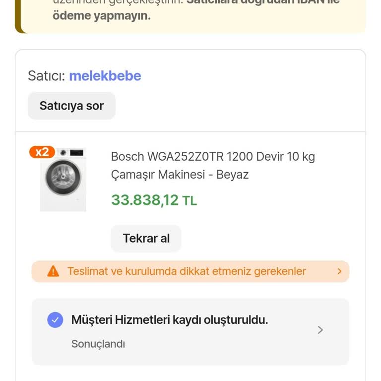 Çamaşır Makinesi Siparişim İptal Edildi Ödeme Yapmam İstendi