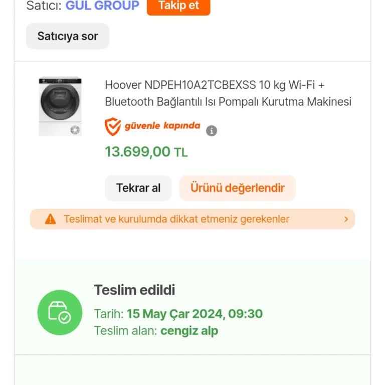 Kurutma Makinesi Su Haznesi Kendi Kendine Düşüp Çatladı, Garanti Kapsamında Değişim Talebi