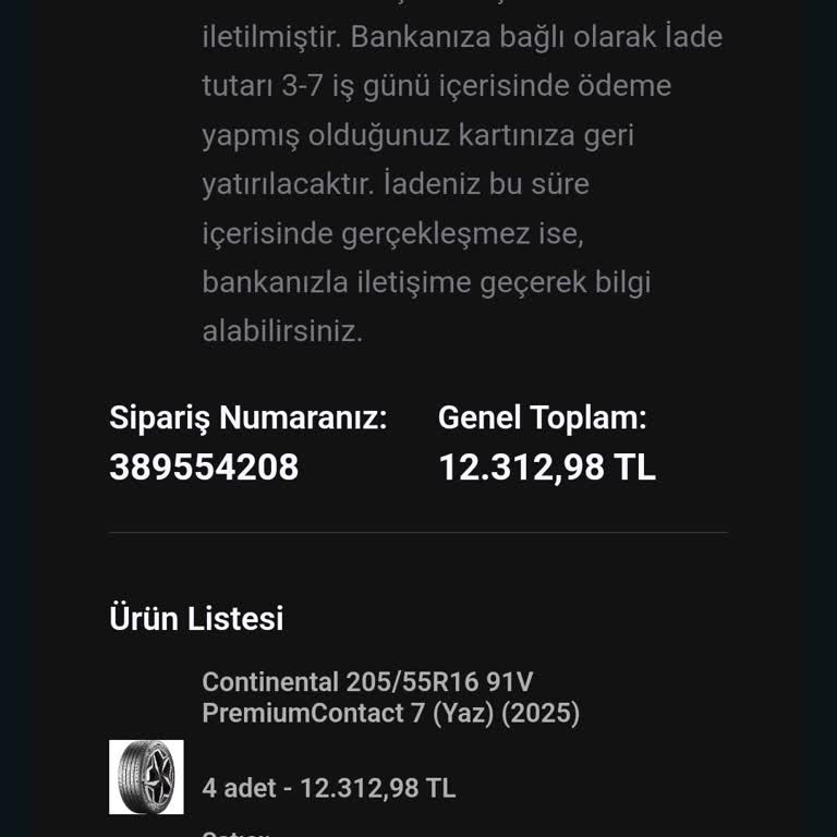 Continental Stokta Olan Ürünün Fiyat Artışı İçin Siparişim İptal Edildi