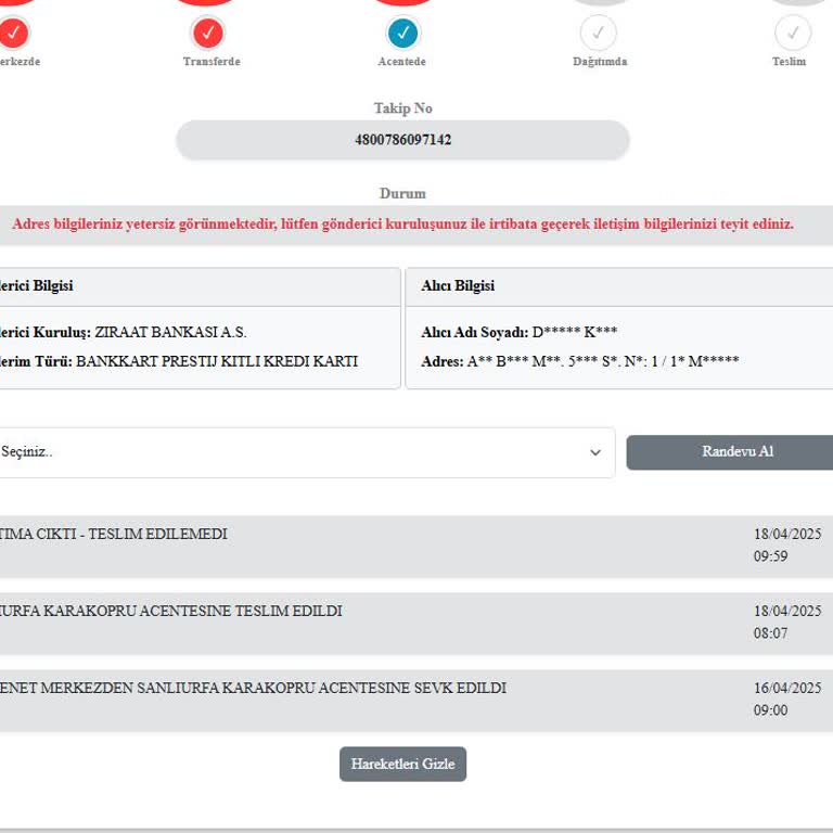 Kredi Kartım Yanlış Adrese Gönderildi, Teslimat Gecikiyor