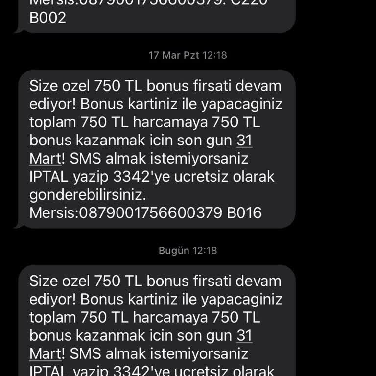Kampanyaya Dahil Olmayan Kartıma Bonus Mesajı Geldi