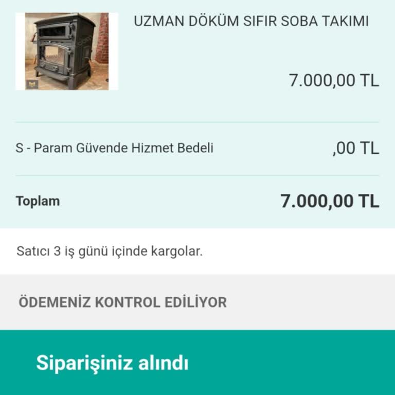 Sahibinden Kolay Ödeme Sistemiyle Aldığım Soba Teslim Edilmedi, Paramı Geri İstiyorum