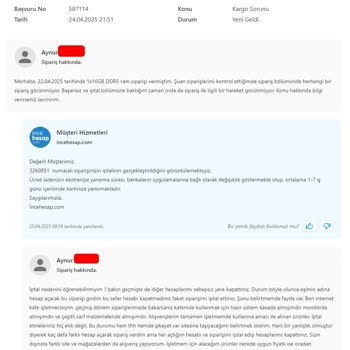 Hesaplarım Ve Siparişlerim Açıklamasız Şekilde Sürekli İptal Ediliyor