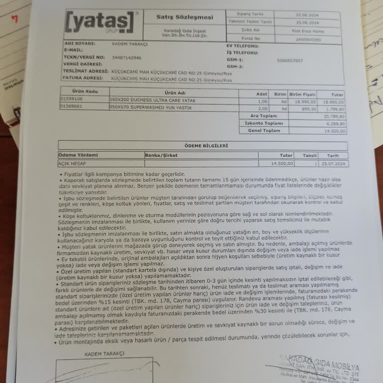 Yataş Yatakta Erken Çökme Ve Yetersiz Servis Hizmeti