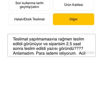 Migros Hemen Siparişim Teslim Edilmedi, İade Ve Destek Alamıyorum
