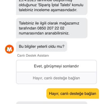 Migros Hemen Siparişim Teslim Edilmedi, İade Ve Destek Alamıyorum