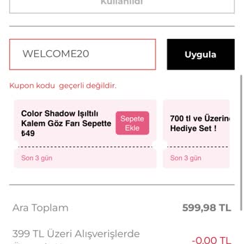 Flormar Uygulamasında WELCOME20 İndirim Kodu Sorunu Ve Yanıltıcı Bilgilendirme