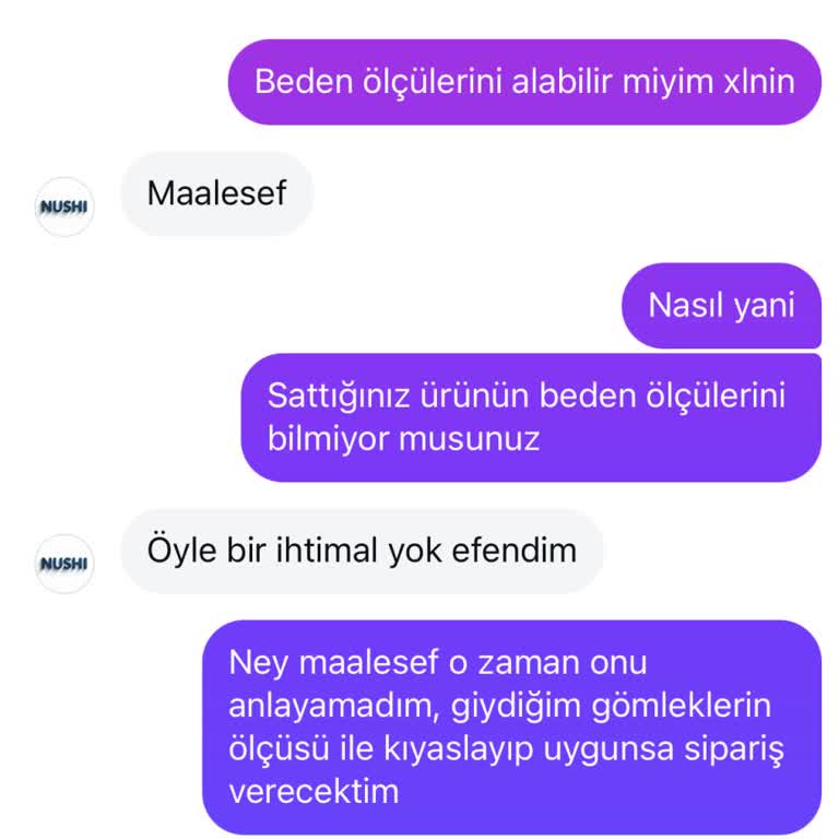 Beden Ölçüsü Talebime Olumsuz Ve İlgisiz Yanıt Aldım