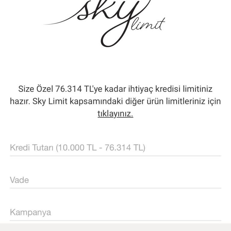 Sky Limit Kredisi Var Gözüküyor Ama Kullanılamıyor