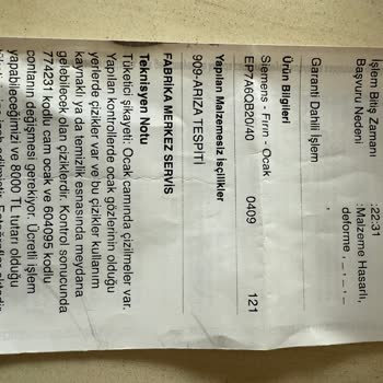 Siemens Beşli Cam Ocakta 3 Ayda Oluşan Çatlaklar Ve Servis Süreci Hakkında Şikayet