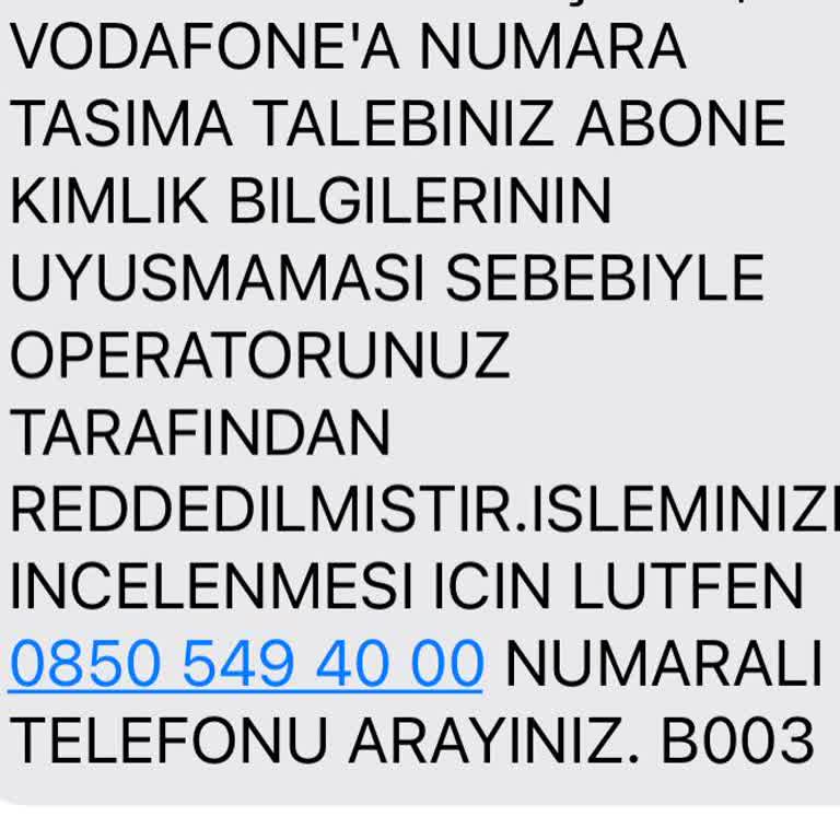 Kimlik Uyuşmazlığı Nedeniyle Vodafone Hat Taşıma Reddedildi