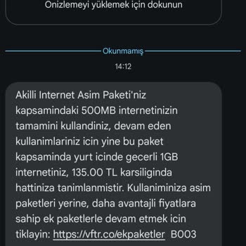 Mevcut İnternet Paketim Varken İzinsiz Ek Paket Yüklenmesi