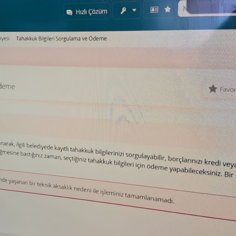 Derince Belediyesi Online Ödeme Sistemi Sürekli Hatalı