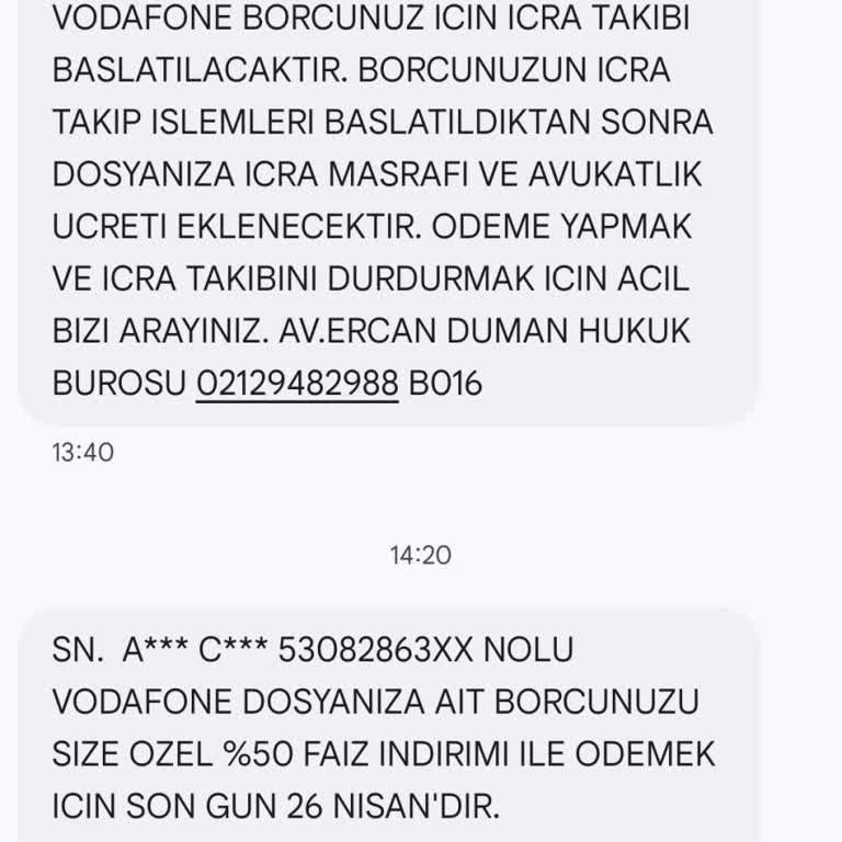 Vodafone Borç Mesajları Ve Aramalarıyla Bıktırıyor