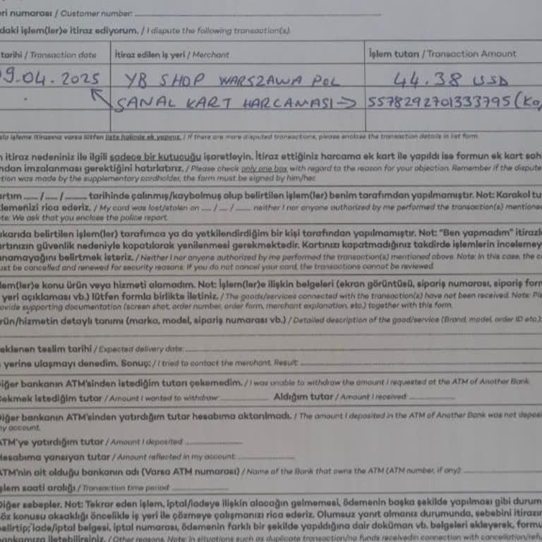Bilgim Dışında Yapılan Sanal Kart Harcamasına İtirazım Sonuçsuz Kaldı