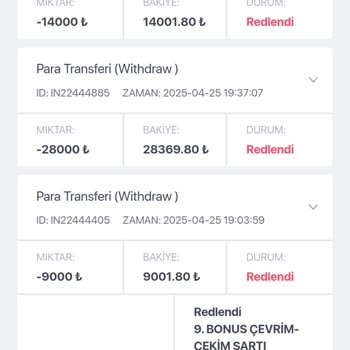 Bonus Çevrimi Sonrası Çekim Talebim İptal Edildi