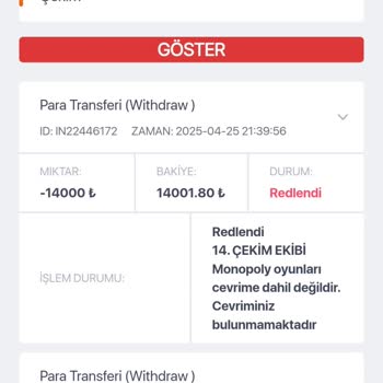 Bonus Çevrimi Sonrası Çekim Talebim İptal Edildi