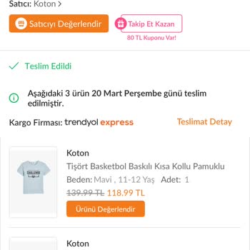 Koton'dan Defolu T-shirt Gönderildi, Müşteri Memnuniyetsizliği Yaşıyorum
