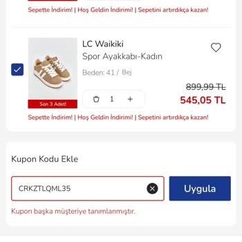 Kazandığım Kupon Başkasına Tanımlanmış Görünüyor, Kullanamıyorum