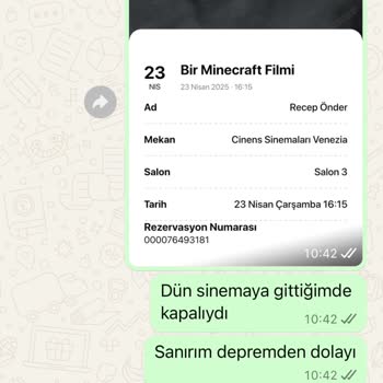Deprem Nedeniyle Kullanılamayan Sinema Bileti İçin İade Yapılmaması
