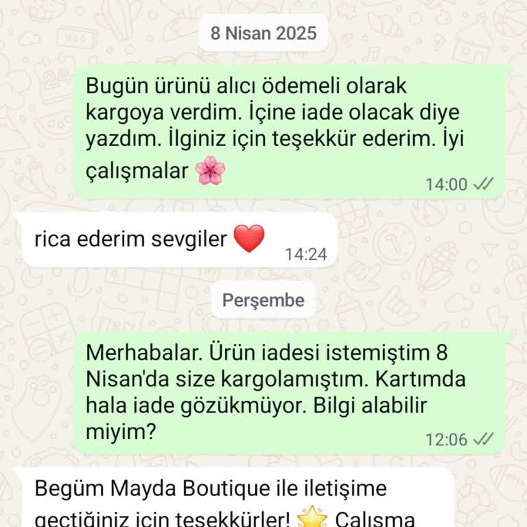 İade Yapılmayan Ürün İçin Geri Dönüş Bekliyorum