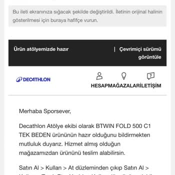 Btwin Fold 500 Bisikletin Kırılan Parçası İçin Yedek Parça Mağduriyeti