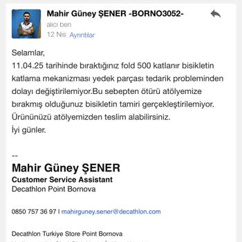 Btwin Fold 500 Bisikletin Kırılan Parçası İçin Yedek Parça Mağduriyeti