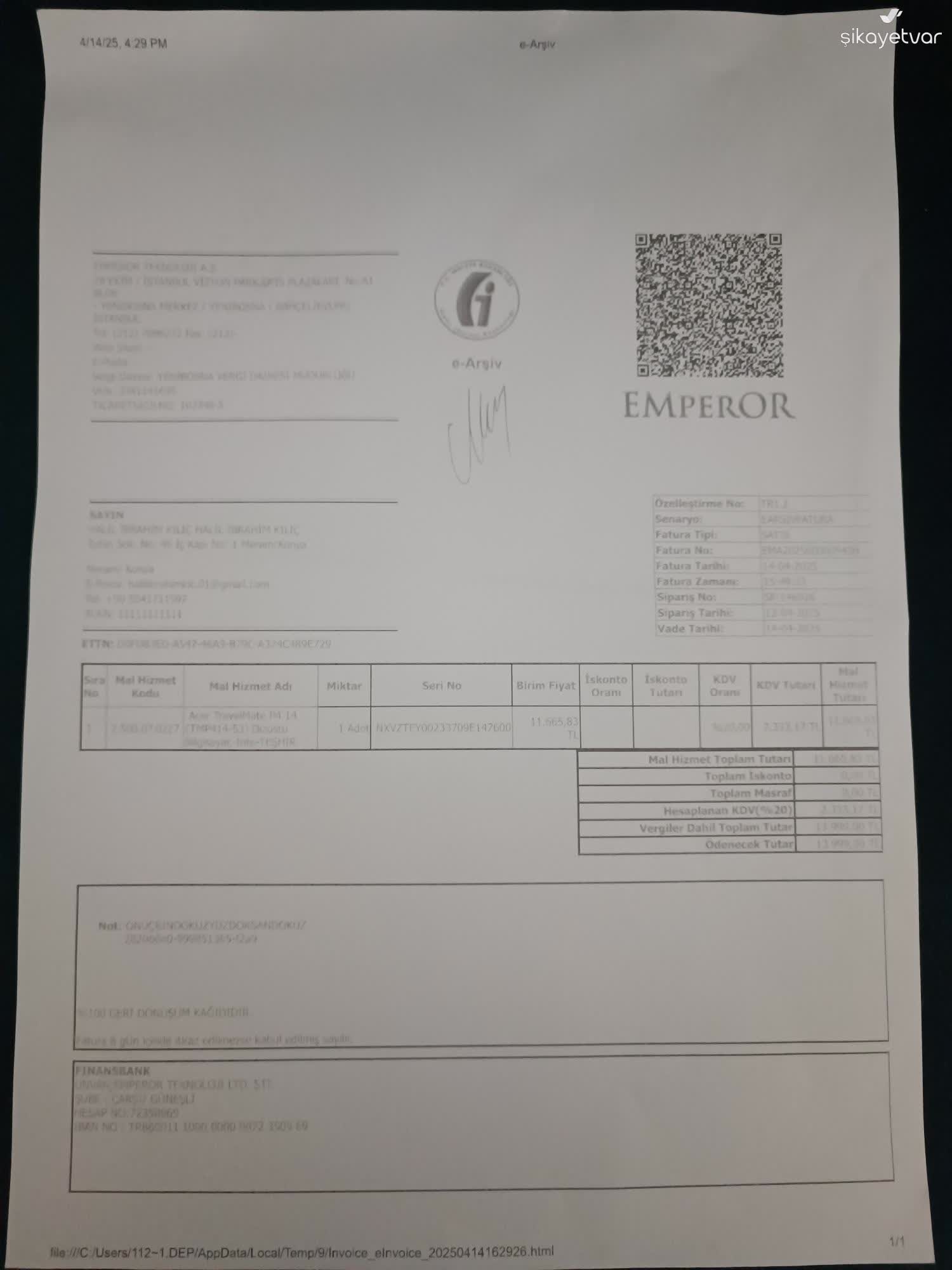 SMS Infocom Teknoloji Servisi Acer Laptopumun Hasar Tespiti Ve