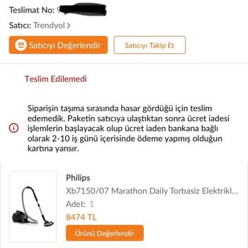 Trendyol Express İade Edilmeyen Ücret ve Çözülmeyen Süpürge Siparişi Mağduriyeti