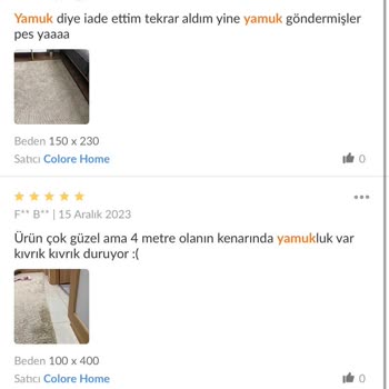 Yamuk Kesilmiş Halı Ve Satıcıların Sorumsuzluğu Can Sıkıyor